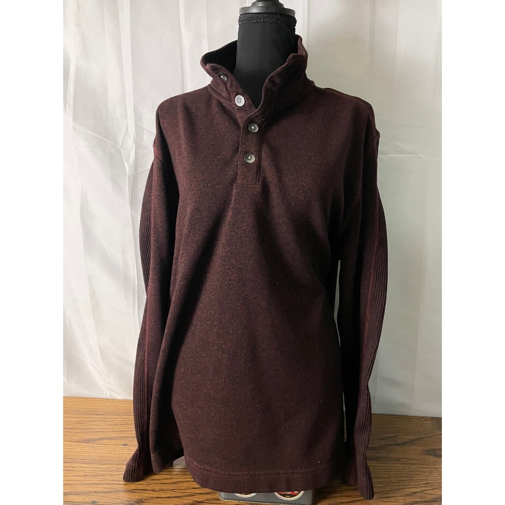 VAN HEUSEN Men's XL Sweater Brown 1/4 Button Pullover Thermal Stretch‎ Classic